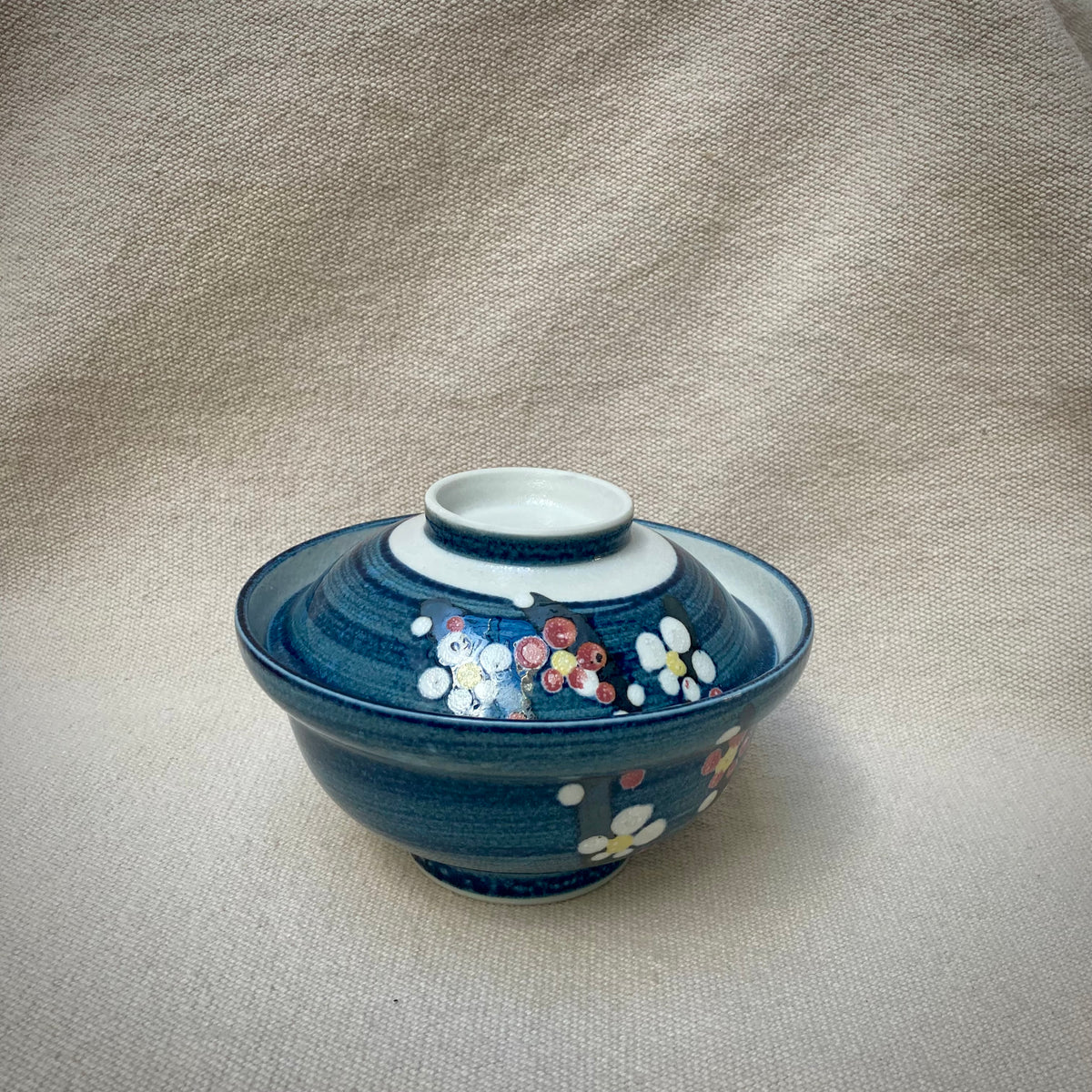 Donburi-skål med lock blå "Ume"